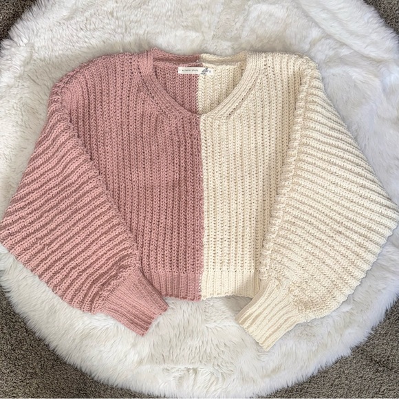 Altar'd State Sweaters - Altar’d State Pink and Cream Block Knit Sweater Size S